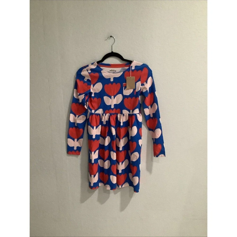 Mini Boden Kids' Tulip Print Long Sleeve Cotton Dress SZ 10-11 Y NWT